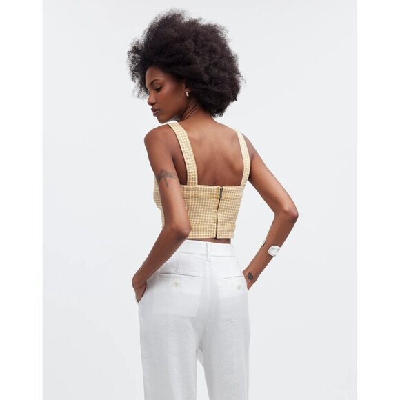 Madewell Women's Gold Mini Check Denim Supercrop Tank Top Sweetheart Neck Sz 12 - Picture 2 of 10